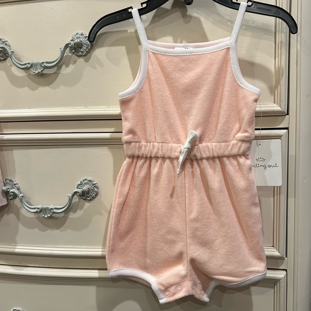 Starting Out Sleeveless Drawstring Waist Terry Romper